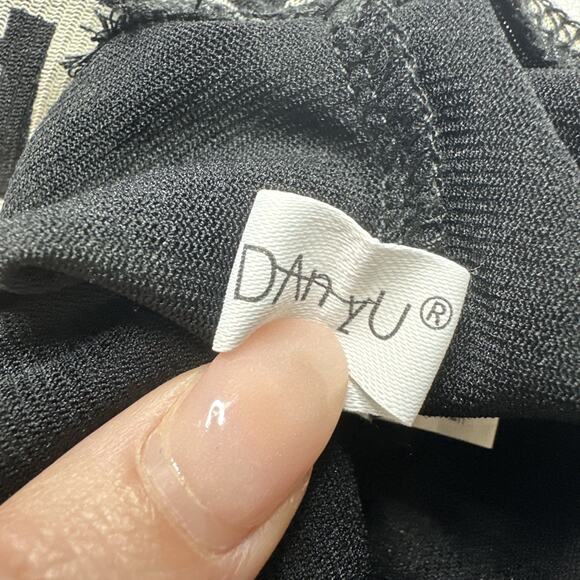 Y2K Geometric Print Ruched Top High Neck Cyber Indie Mod Retro Medium Minimalist - Picture 9 of 12